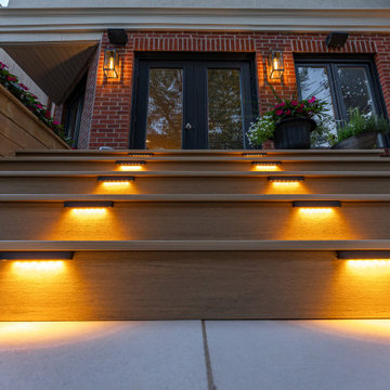 Modern Cedar Pergola, Porcelain Patio & Outdoor Lighting Backyard Renovation
