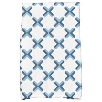 18x30" Criss Cross Geometric Print Hand Towels, Light Blue