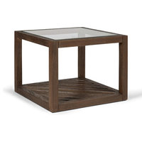 Argyll Square Wood Coffee Table With Glass Top, Antique Walnut