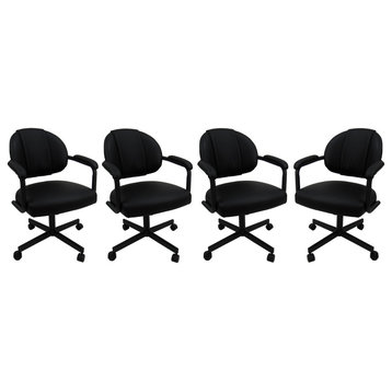 Set of 4, M-70 Swivel Tilt Dining Caster Chairs, Black Vinyl on Black Chairs