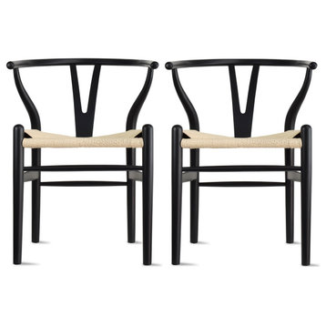 Modern Dining Chairs Solid Wood Armchairs Handmade Assembled Chair Set of 2, Black, Armchair