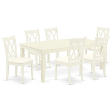 East West Furniture Logan 7-piece Wood Dinette Set in Linen White