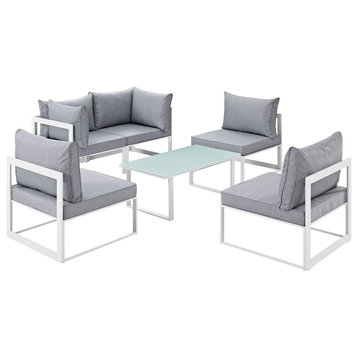 Modway Fortuna 6-Piece Outdoor Sectional Set, White, Gray