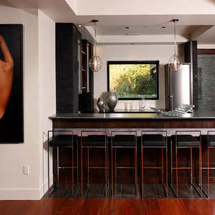 Inspiration for a modern home theater remodel in Bridgeport