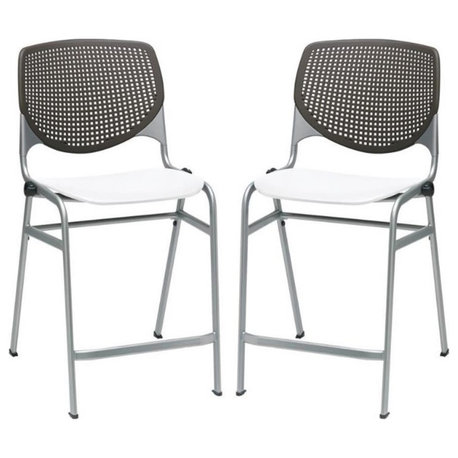 Home Square Plastic Counter Stool in Brownstone/White - Set of 2