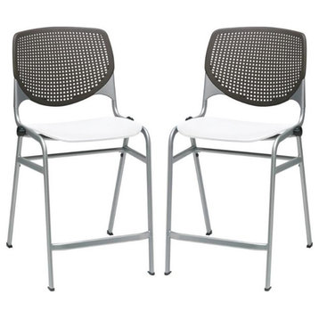 Home Square Plastic Counter Stool in Brownstone/White - Set of 2