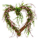 WORTH IMPORTS - 15" Berry Heart Wreath, Pink - This berry heart wreath is made of mini artificial berries and leaves sitting on a natural twig heart-shaped base. Fluff the berries to make a natural look. Great for Mother's day, Valentines day or all year round.