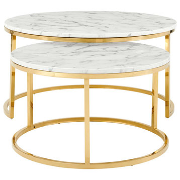 Ravenna Artificial Marble Nesting Coffee Table, Gold White