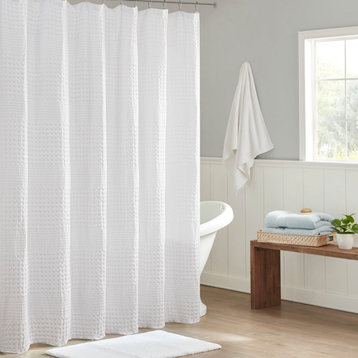 Madison Park Cotton Super Waffle Textured Solid Shower Curtain MP70-6824A