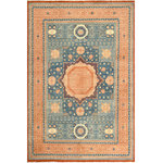 Bareens Designer Rugs - Southwestern Mamluk Ron Rust/Blue Wool Rug - 9'9'' x 13'6'' - With strict standards of craftsmanship and quality of materials used this magnificent hand-knotted rug features a Mamluk design characterized by their unique weave and fine quality wool. Made for the Sultans in the 15th Century, Mamluk hand-knotted rugs devour design and structural characteristics that are based on a unique interplay of geometric forms with beauteous medallions made up of intersecting compartments and subtle layering making it a masterpiece of its own. This magnificent rug made with handspun wool and natural dyes features soft and lustrous, almost silk-like wool which gives it an elegant royal look. The breath-taking color pallet with an intricate geometric Mamluk design brings a rich form of cultural art to any decor. The unique hand-knotted rug narrates an archival story of the Mamluk Sultans and the Ottoman Empire bringing a rich sense of history, elegance, and sophistication in any decor.