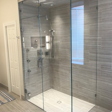 Custom bathroom glass, frameless shower enclosure