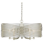 Golden Lighting - Zara 5-Light Chandelier, White Gold - Zara is a fashionable, transitional style. Thin bands of steel in a soft, White Gold finish flow elegantly around a sheer fabric shade in a unique, cross-woven design. The bold rectangular arms are echoed by the rectangular supports of the metal shade. This strong geometry is softened by the Sheer Opal Shade. This 5-light chandelier creates a stylish focal point. Its height is perfectly sized for 8 or 9 feet ceilings.