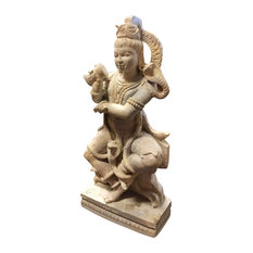 Consigned Spiritual Hindu God Bhole Shiva Dancing With The Damru Stone Statue