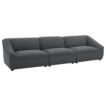 Modway Comprise 3-Piece Modern Fabric Upholstered Sofa in Charcoal