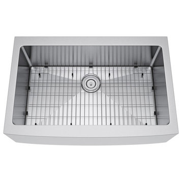 33"x22" Single Bowl Stainless Steel Kitchen Farmhouse Apron Front Sink, With Strainer and Grid