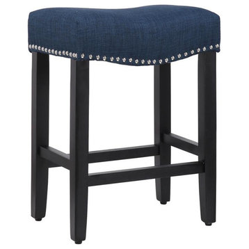 Trent Home 24" Upholstered Saddle Seat Counter Stool in Navy Blue