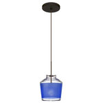 Besa Lighting - Besa Lighting Pica 6, 8.7" 6W 1 LED Cord Pendant with Flat Canopy - Pica 6 is a compact tapered glass with a broad angled top and a chamfer-cut bottom, its retro styling will gracefully blend into today's environments. The Blue Sand decor begins with a clear blown glass, with glossy outer finish. We then, using a handcrafting technique, carefully apply a band of actual fine-grained sand to the inner surface of the glass, where white color is fully saturated into the coating for a bold statement. A final clear protective coating is applied to seal and preserve the accent material. The result is a beautifully textured work of art, comfortable with the irony of sand being applied to a glass that ordinates from sand. When illuminated, the colors shimmers through the noticeable refractions created by every granule, as the sand patterning is obvious and pleasing. The 12V cord pendant fixture is equipped with a 10' braided coaxial cord with Teflon jacket and a low profile flat monopoint canopy. These stylish and functional luminaries are offered in a beautiful brushed Bronze finish.  Canopy Included: TRUE  Shade Included: TRUE  Canopy Diameter: 5 x 0.63< Dimable: TRUE  Color Temperature: 2  Lumens:   CRI: +  Rated Life: 0 HoursPica 6 8.7" 6W 1 LED Cord Pendant with Flat Canopy Bronze Blue Sand Glass *UL Approved: YES *Energy Star Qualified: n/a  *ADA Certified: n/a  *Number of Lights: Lamp: 1-*Wattage:6w LED bulb(s) *Bulb Included:Yes *Bulb Type:LED *Finish Type:Bronze
