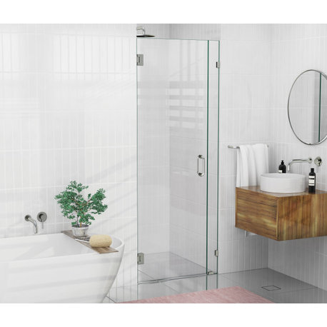 78"x34.75" Frameless Shower Door, Wall Hinge, Brushed Nickel