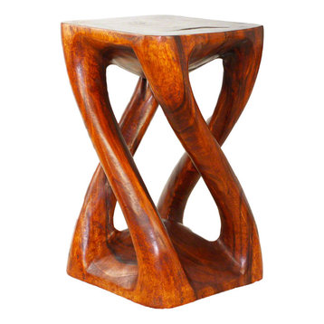 Haussmann Wood Vine Twist Stool Accent Table 14 in x 23 in H Cherry Oil