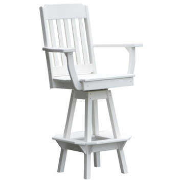 Poly Lumber Traditional Swivel Bar Chair with Arms, White