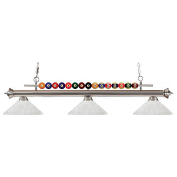 Brushed Nickel Shark 3 Light Billiard Chandelier With White Glass Shades