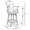 Williams Swivel Bar and Counter Stool with Armrests, White Pepper Stain Resistant Polyester & White Oak Wood, Counter Height