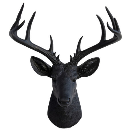 Faux Deer Head Wall Mount 14 Point Stag Head Antlers, Black