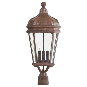 3-Light Post Mount, Vintage Rust With Clear Beveled Glass