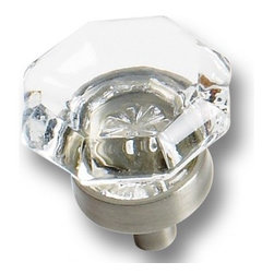 1" CLEAR GLASS KNOB W/G10 BASE SATIN NICKEL - Cabinet And Drawer Knobs
