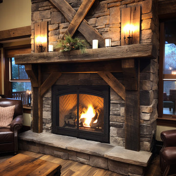 Wood Beam fireplace Mantels with Wooden Legs