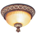 Livex Lighting - Villa Verona Ceiling Mount, Verona Bronze With Aged Gold Leaf Accents - The Villa Verona collection of interior lighting features handsomely styled ironwork complete with scrolling details. This flush mount features a verona bronze finish with aged gold leaf accents and rustic art glass. Display casual, traditional style with this beautiful fixture.