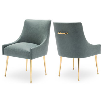 SEYNAR Modern PU Leather Upholstered Dining Chairs Set of 2 with Gold Legs, Navy