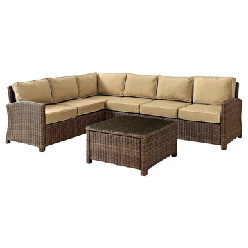 Bradenton 5-Piece Outdoor Wicker Seating Set With Cushions, Sand