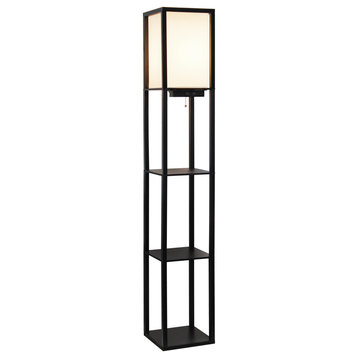 Floor Lamp Etagere Organizer Storage Shelf With 2 Usb Charging Ports, Black