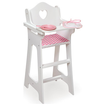 Doll High Chair with Accessories and Free Personalization Kit – White/Pink/Chevr