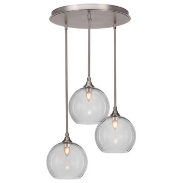 Empire 3-Light Cluster Pendalier, Brushed Nickel/Clear Bubble
