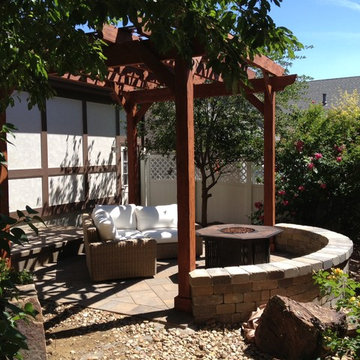 Artistic Paver Patio with Pergola, Steps and LED lighting