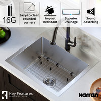 Karran Top Mount Stainless Steel 25" 16-Gauge Drop-In Single Bowl Sink Kit