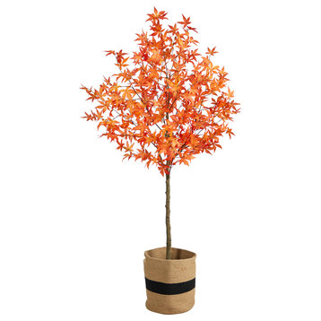 6ft. Artificial Autumn Maple Tree with Handmade Jute & Cotton Basket
