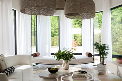 Sunroom - large contemporary medium tone wood floor sunroom idea in Toronto with a standard ceiling