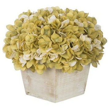 Artificial Sage/Cream Hydrangea in White-Washed Wood Cube