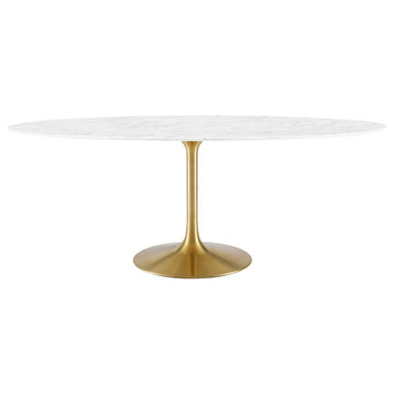 Lippa 78" Oval Artificial Marble Dining Table in Gold White