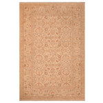 Bareens Designer Rugs - Oriental Ziegler Annelies Beige Tan Hand-Knotted Wool Rug - 6'2'' x 9'0'' - Enhance the ambiance of your home with this magnificent Persian-influenced Turkish hand-knotted rug made by skilled artisans capable of creating the most exceptional vegetable dyes and hand-spun wool. This exquisite handmade rug is a one-of-a-kind Peshawar Kafkaz, otherwise identified as Chobi, Chobi Peshawar, Oushak, or Ziegler rug. These handmade rugs are crafted in Pakistan utilizing superior-quality wool imported from Australia, New Zealand, and Korea in two types of weaves: the Persian weave and the Mori weave. This rug is meticulously crafted by hand using the finest natural vegetable dyes extracted from local plants. The artisans use a blend of hand-spun local and fine merino wool, resulting in a rug with a compelling texture, higher lanolin content, and longer staple. The artisans occasionally incorporate natural or artificial silk into the pile to enhance specific motifs. The finished product is an awe-inspiring execution of flawless design and an understated palette that exudes elegance.