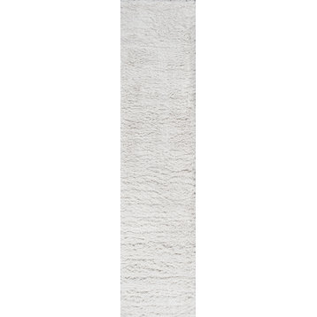 Groovy Solid Shag Rug, White, 2'x10'