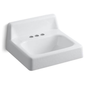 Kohler Hudson 19" X 17" Wall-Mount Bathroom Sink w/ 4" Centerset Holes, White