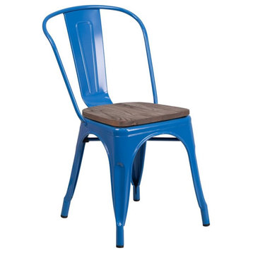 Flash Furniture Metal Stackable Dining Side Chair in Blue