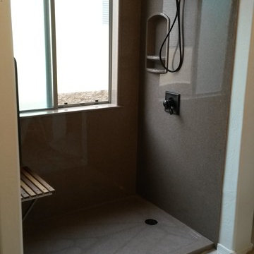 Oversized shower with window.