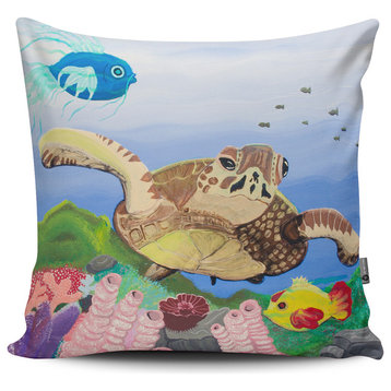 16"x16" Double Sided Pillow, "Sea Turtle" by Juskie DeVore