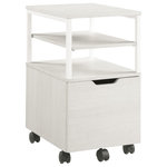 OSP Home Furnishings - Contempo Mobile Cart, White Oak - Keep your home office stylish and organized with the Contempo Mobile Storage Cart. Pair it with the regular or L-shaped Contempo desk, where it nests neatly underneath, or use it on its own as an ideal storage and filing solution. The large drawer accommodates letter sized files or can be used as additional storage. The three open shelves work for your printer, extra paper or as an extra work surface. The heavy-duty hardware and easy gliding locking casters offer versatility and durability. Choose between two modern finishes, White Oak with white metal frame, or Ozark Ash with black metal frame. Assembly is required.