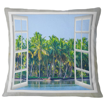 Open Window to Seashore Palms Seashore Throw Pillow, 16"x16"
